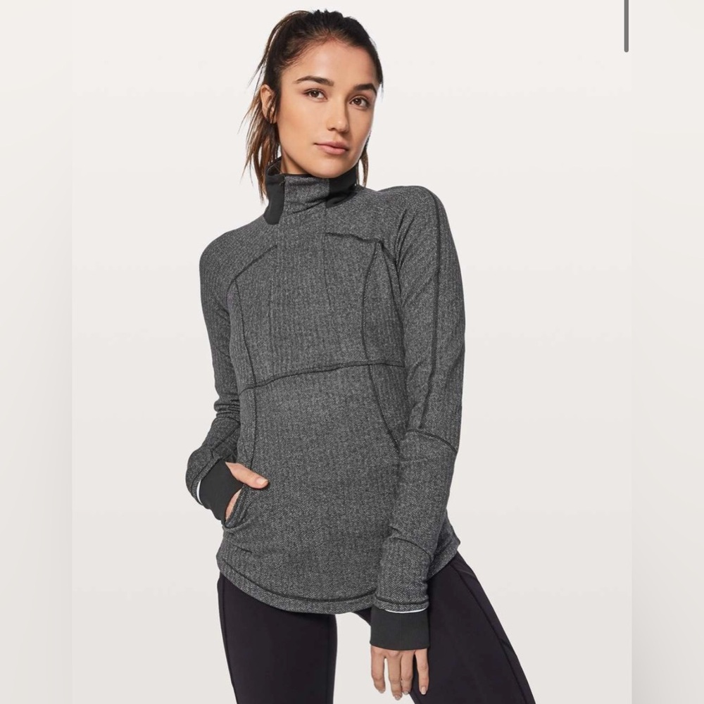 Lululemon Base Runner 1/2 Zip, Heathered Herringbone, Size 6